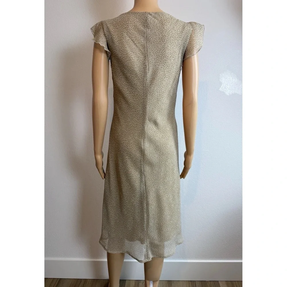 Vintage 90s Y2K FLP Beige Polka Dot Empire Waist Chiffon Prairie Midi Dress 8